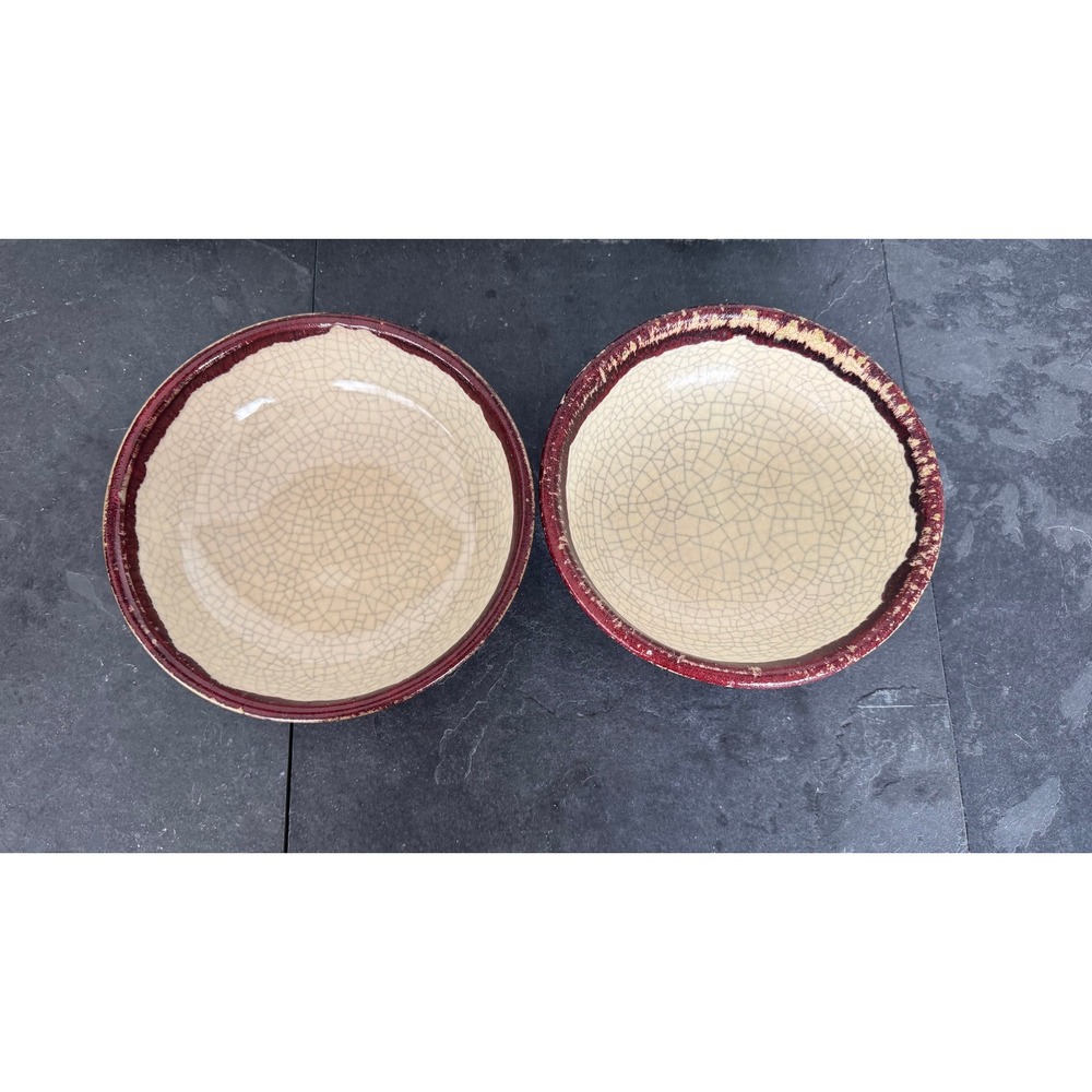 Two Pier 1 Crackle Collection cereal bowl red discontinued vintage pottery